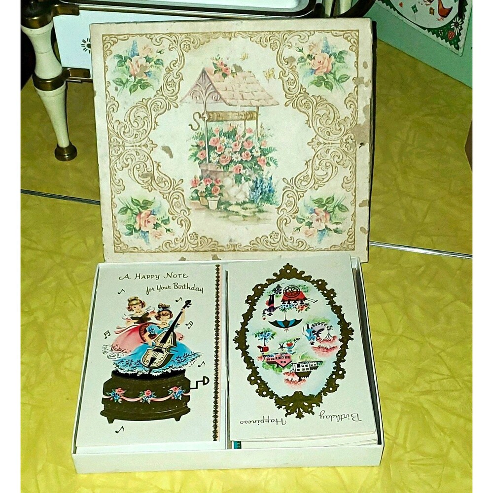 Vintage Greeting Card Lot with Decorative Floral Original Box